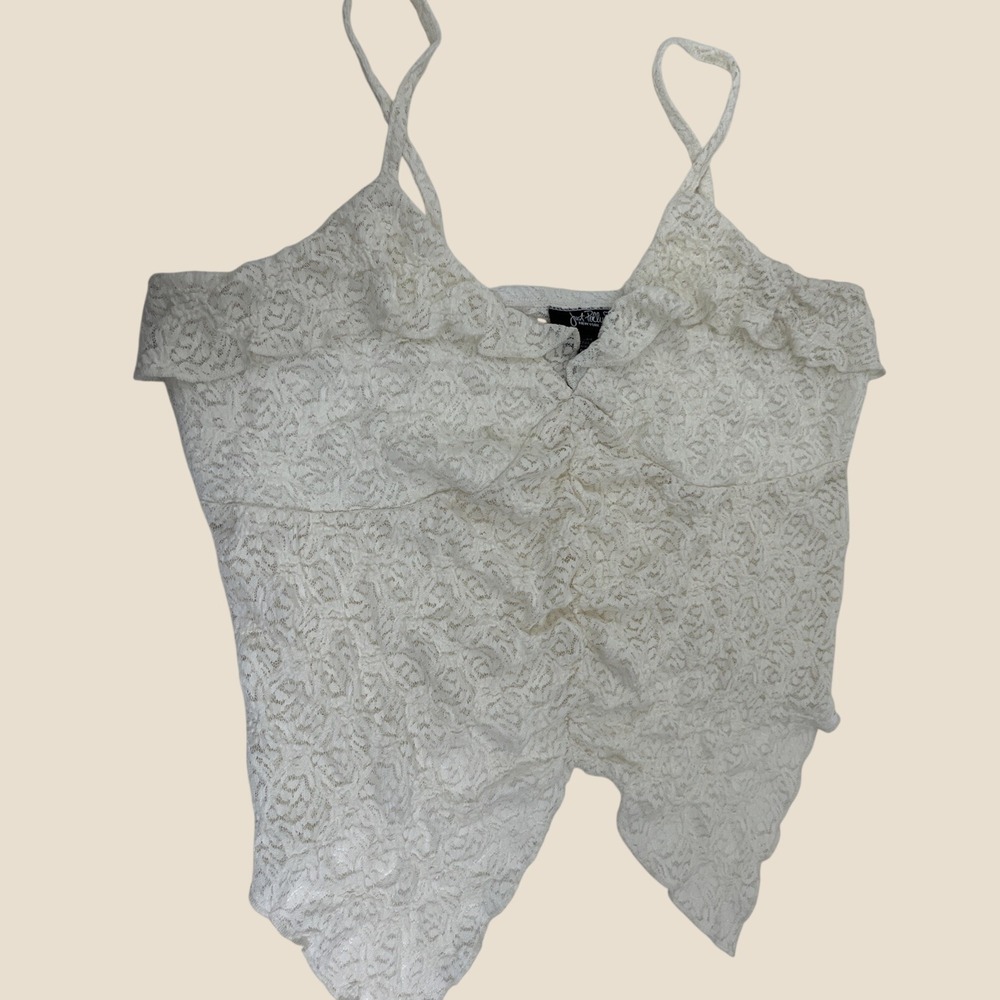 Just Polly New York White Lace Tank Cami Size XL Lined Y2K Romantic